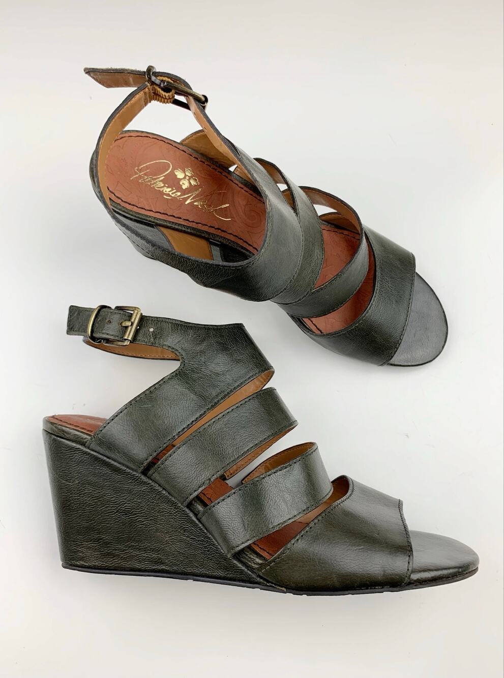 Patricia Nash Sandals Wedge Heels Green Leather Strappy Casual Women's 8